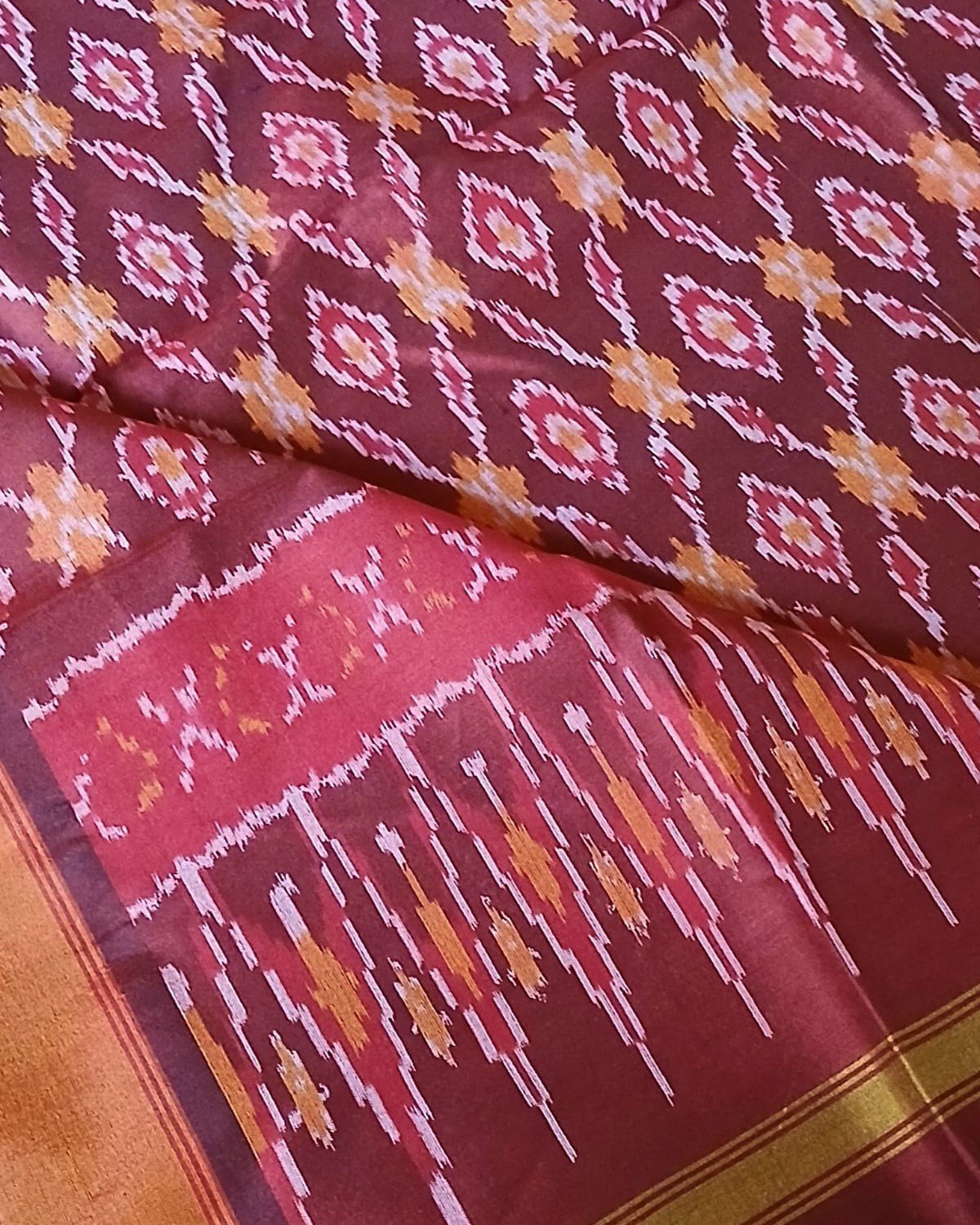 Silk-cotton Ikat Dupatta from Telengana – (SCDT0077) - Image 4