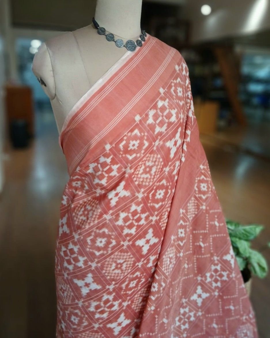 Natural Dyes Telia Rumal Cotton Saree - (NDTR0001) - Image 2