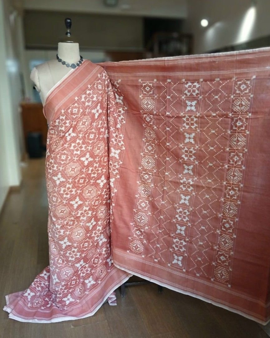 Natural Dyes Telia Rumal Cotton Saree - (NDTR0001) - Image 4