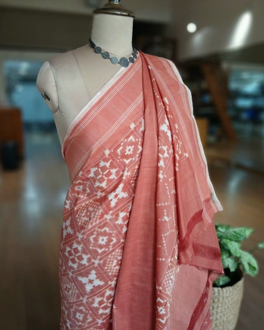 Natural Dyes Telia Rumal Cotton Saree - (NDTR0001) - Image 6