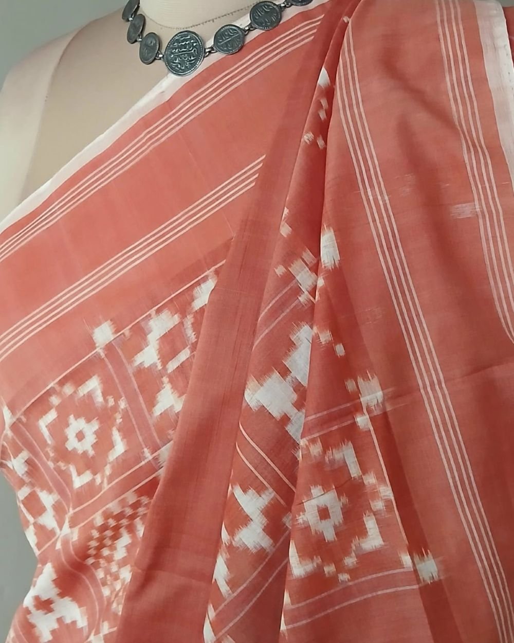 Natural Dyes Telia Rumal Cotton Saree - (NDTR0001) - Image 7