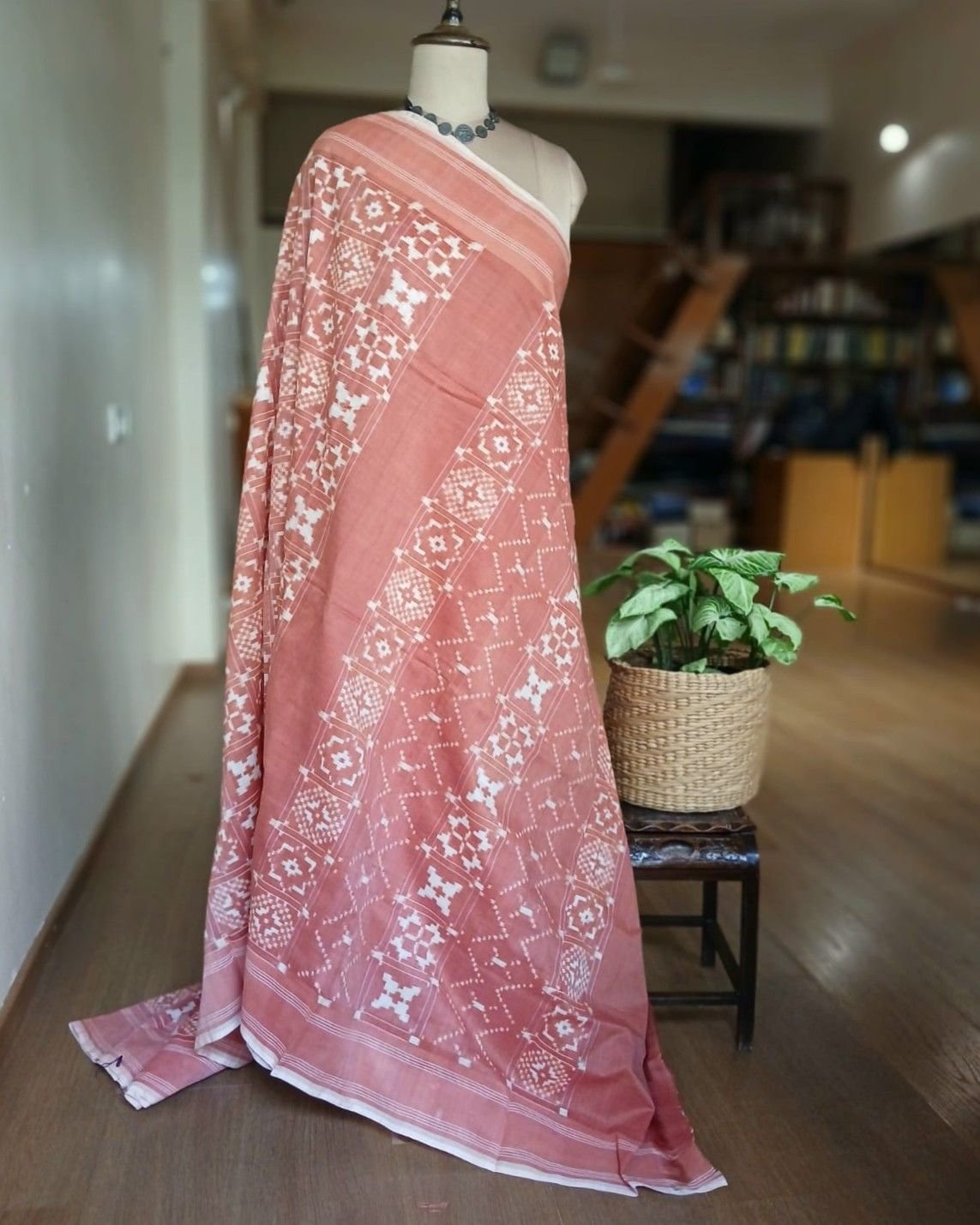 Natural Dyes Telia Rumal Cotton Saree - (NDTR0001) - Image 8