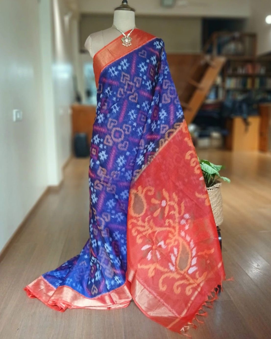 Handloom Single Ikat in Silk-Cotton Saree – (HSIS0045)