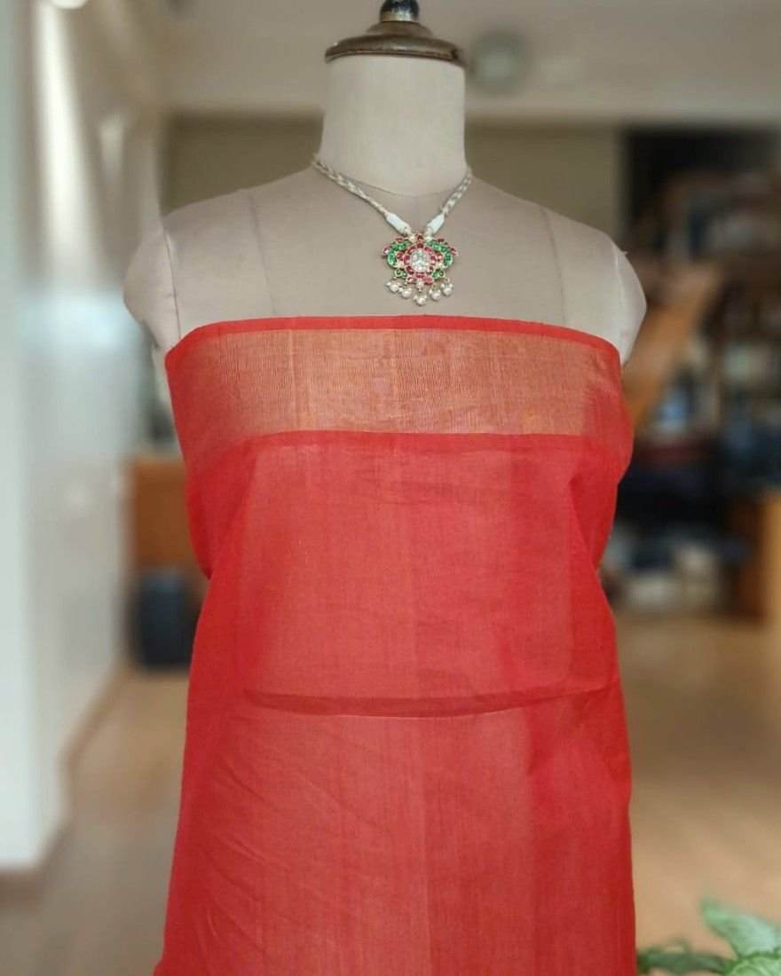 Handloom Single Ikat in Silk-Cotton Saree – (HSIS0045) - Image 7