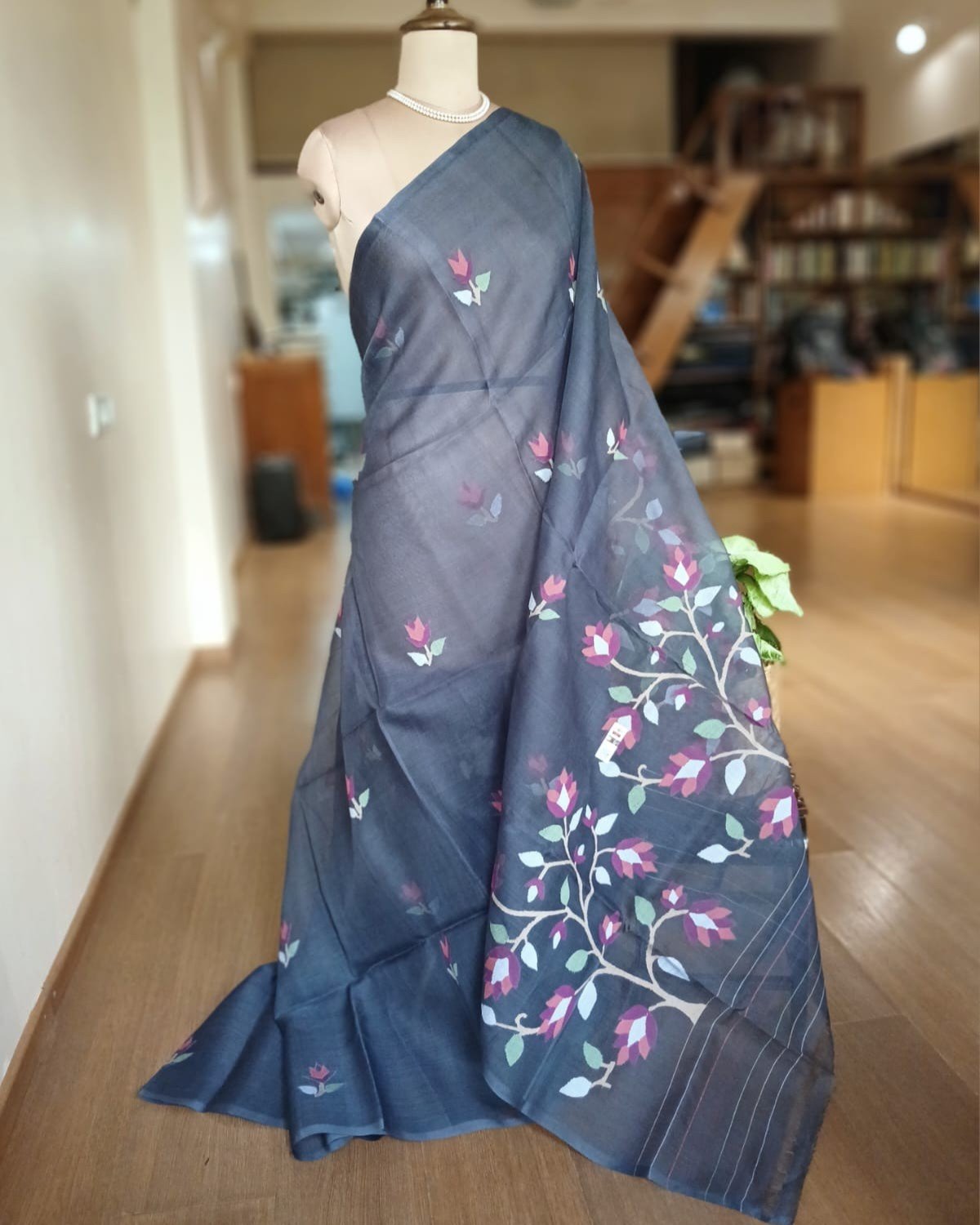 Hand Jamdani in Mulberry Silk with Floral Motifs – (SJMS0013)