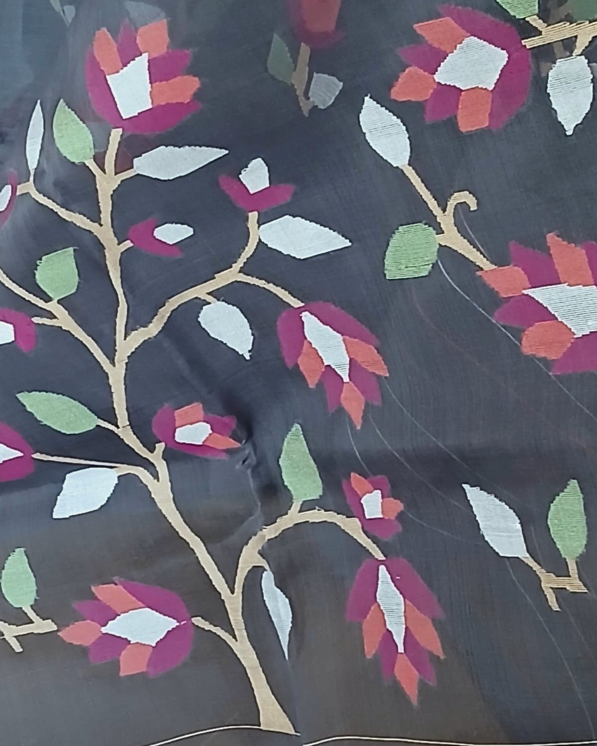 Hand Jamdani in Mulberry Silk with Floral Motifs – (SJMS0013) - Image 8
