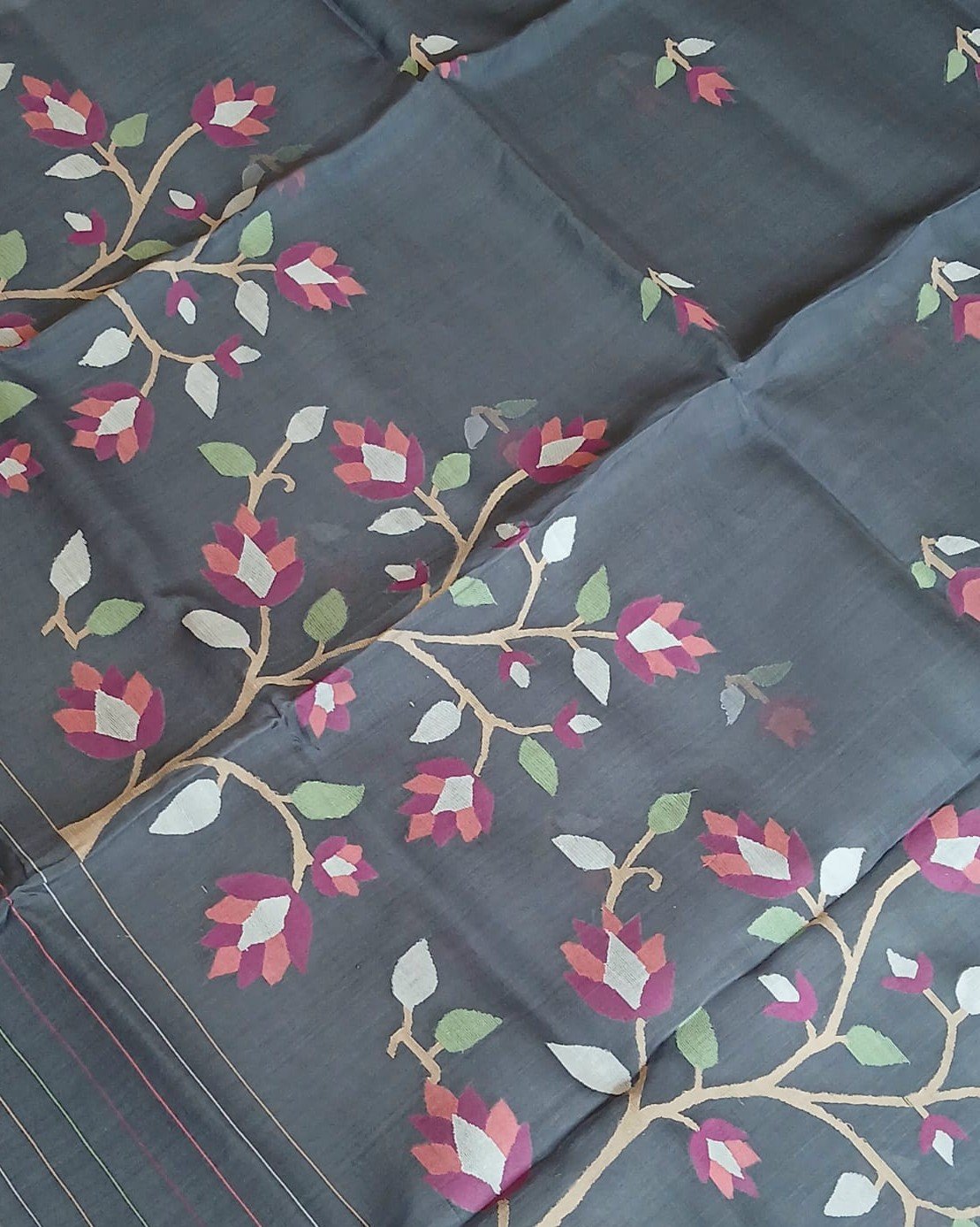 Hand Jamdani in Mulberry Silk with Floral Motifs – (SJMS0013) - Image 6