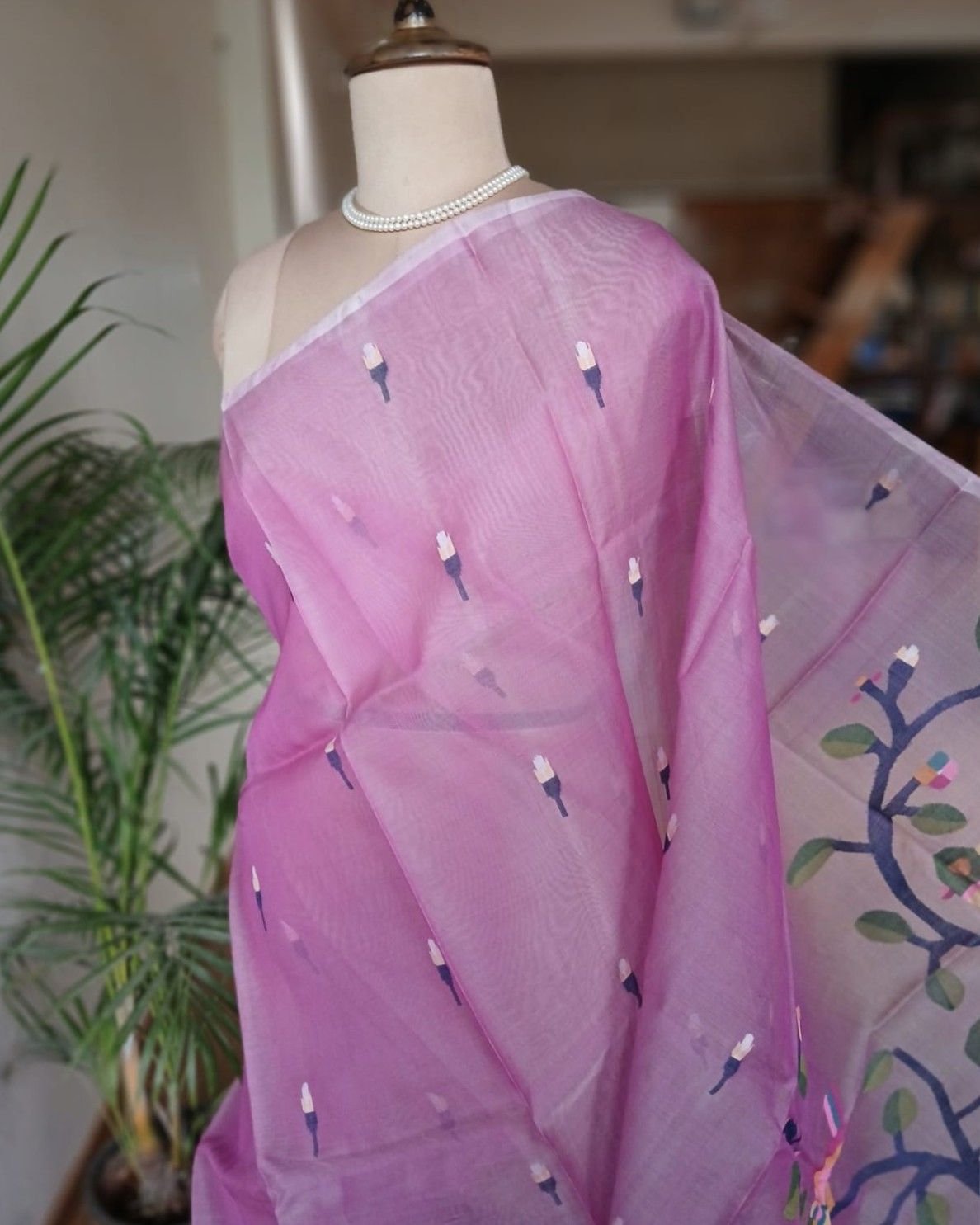 Hand Jamdani in Mulberry Silk with Bird Motifs – (SJMS0010) - Image 2