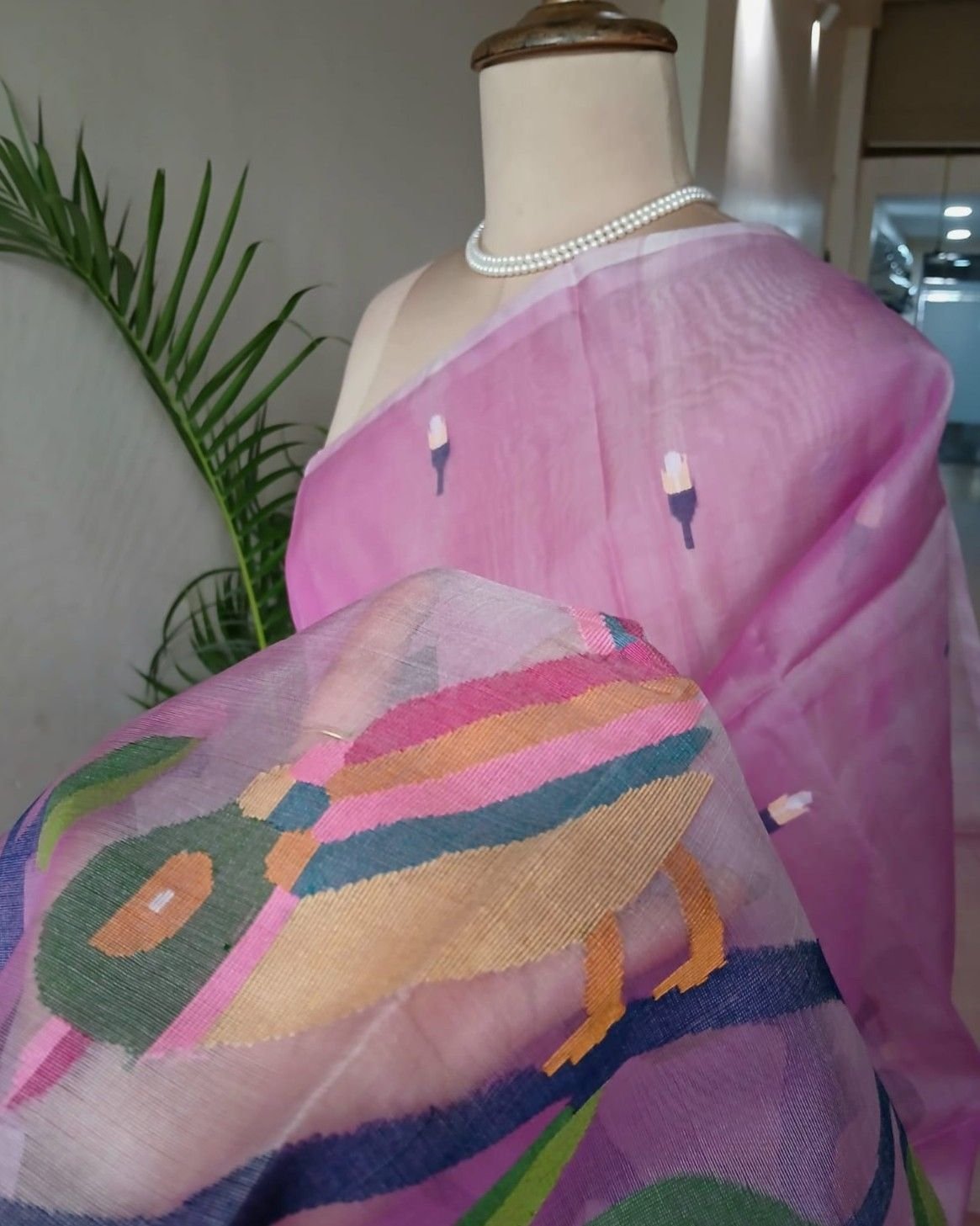 Hand Jamdani in Mulberry Silk with Bird Motifs – (SJMS0010) - Image 3