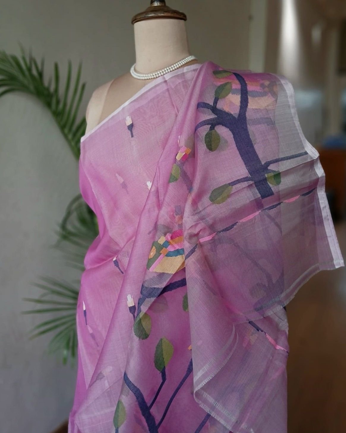 Hand Jamdani in Mulberry Silk with Bird Motifs – (SJMS0010) - Image 4