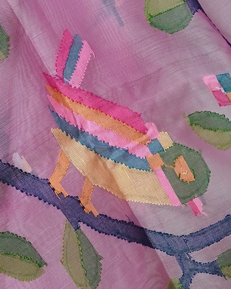 Hand Jamdani in Mulberry Silk with Bird Motifs – (SJMS0010) - Image 7