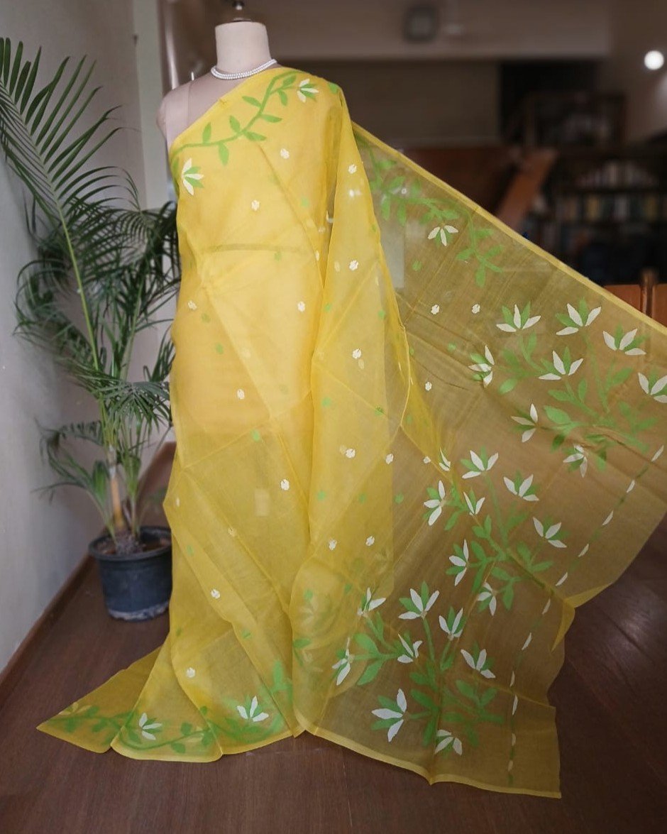 Hand Jamdani in Mulberry Silk with Floral Motifs – (SJMS0019)