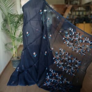 Hand Jamdani in Mulberry Silk with Floral Motifs – (SJMS0015)
