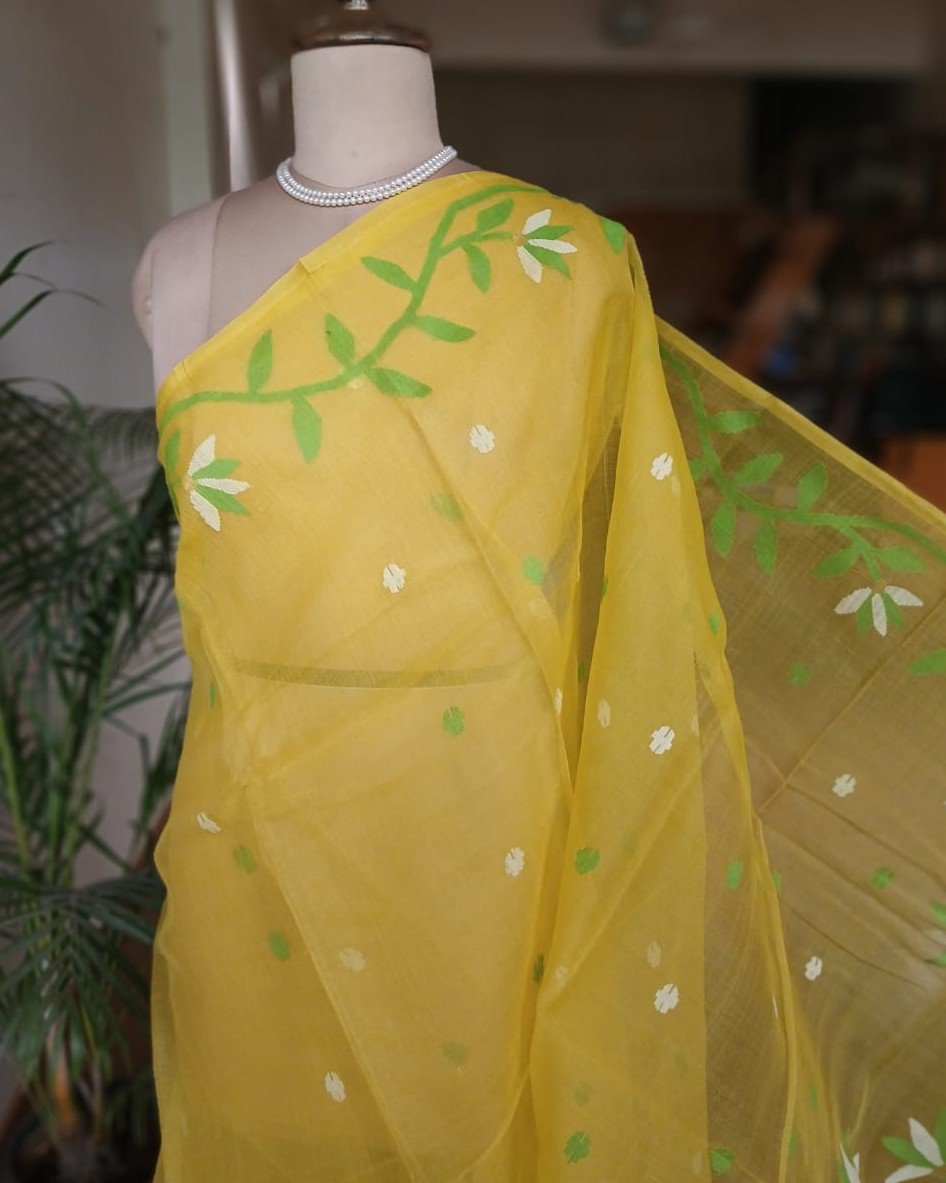 Hand Jamdani in Mulberry Silk with Floral Motifs – (SJMS0019) - Image 2