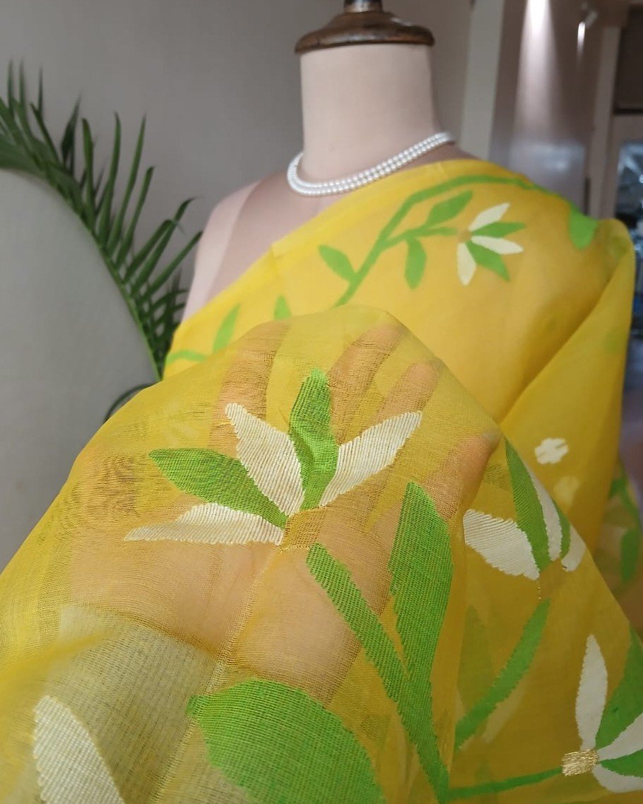 Hand Jamdani in Mulberry Silk with Floral Motifs – (SJMS0019) - Image 6