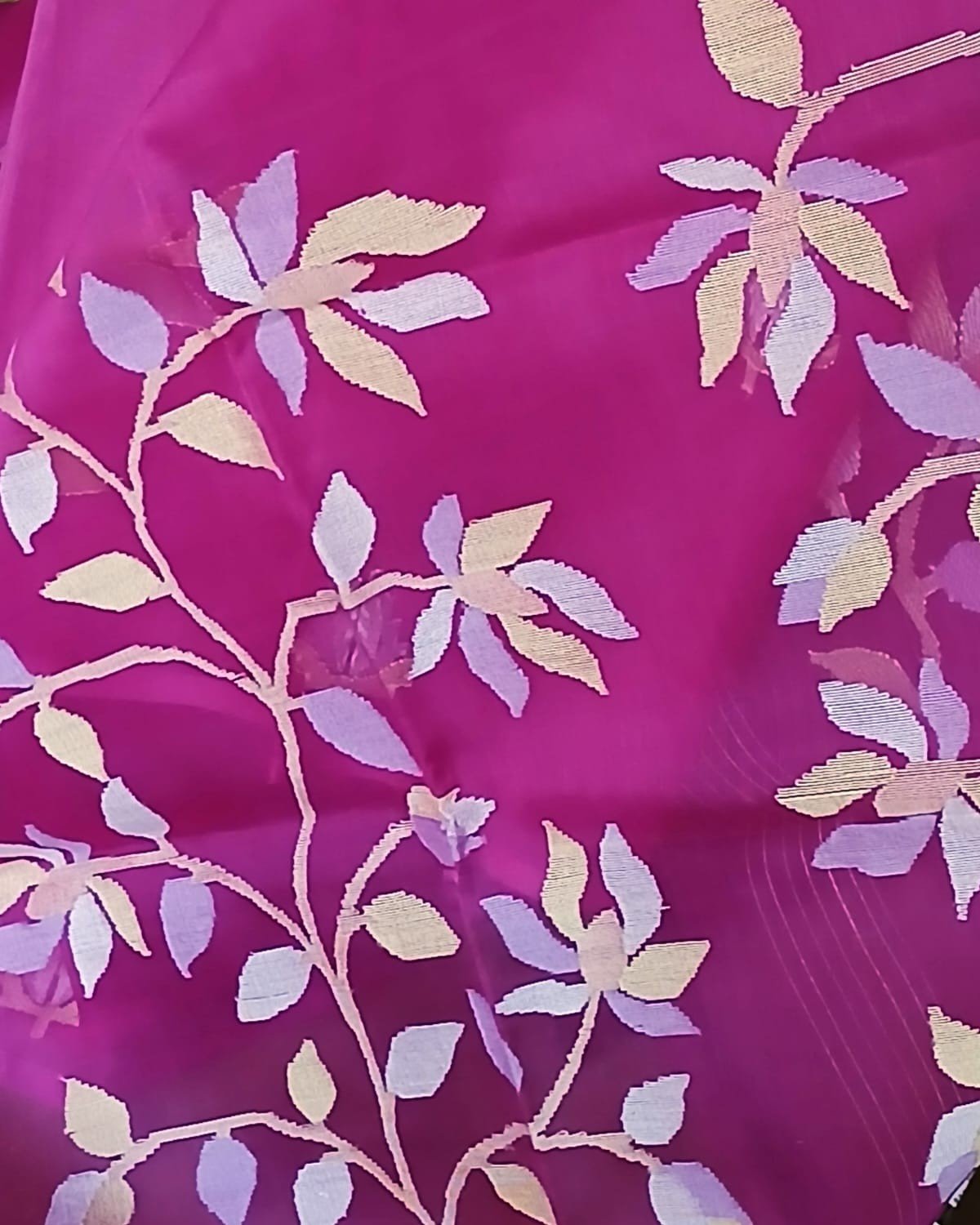 Hand Jamdani in Mulberry Silk with Floral Motifs – (SJMS0014) - Image 8