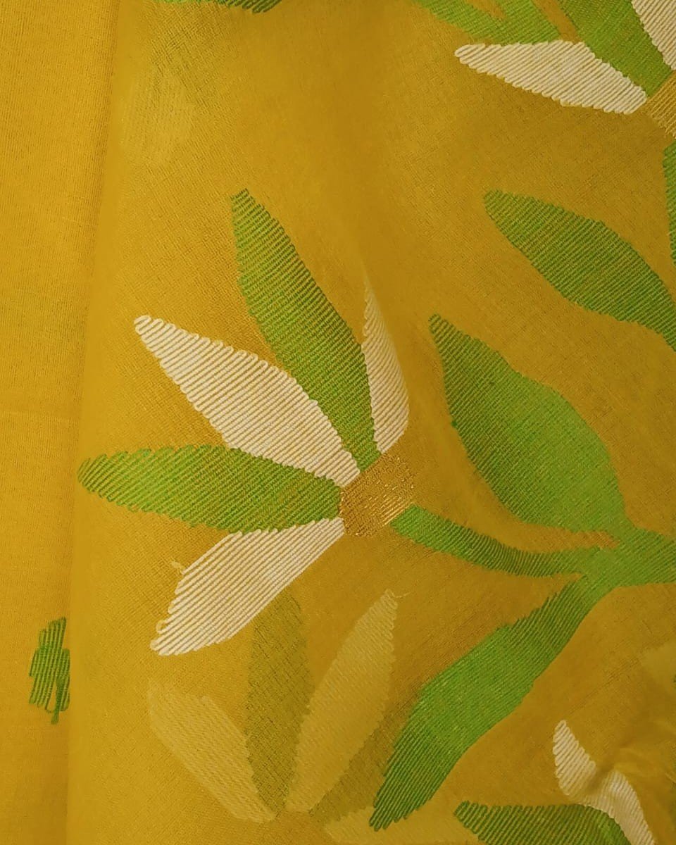 Hand Jamdani in Mulberry Silk with Floral Motifs – (SJMS0019) - Image 4