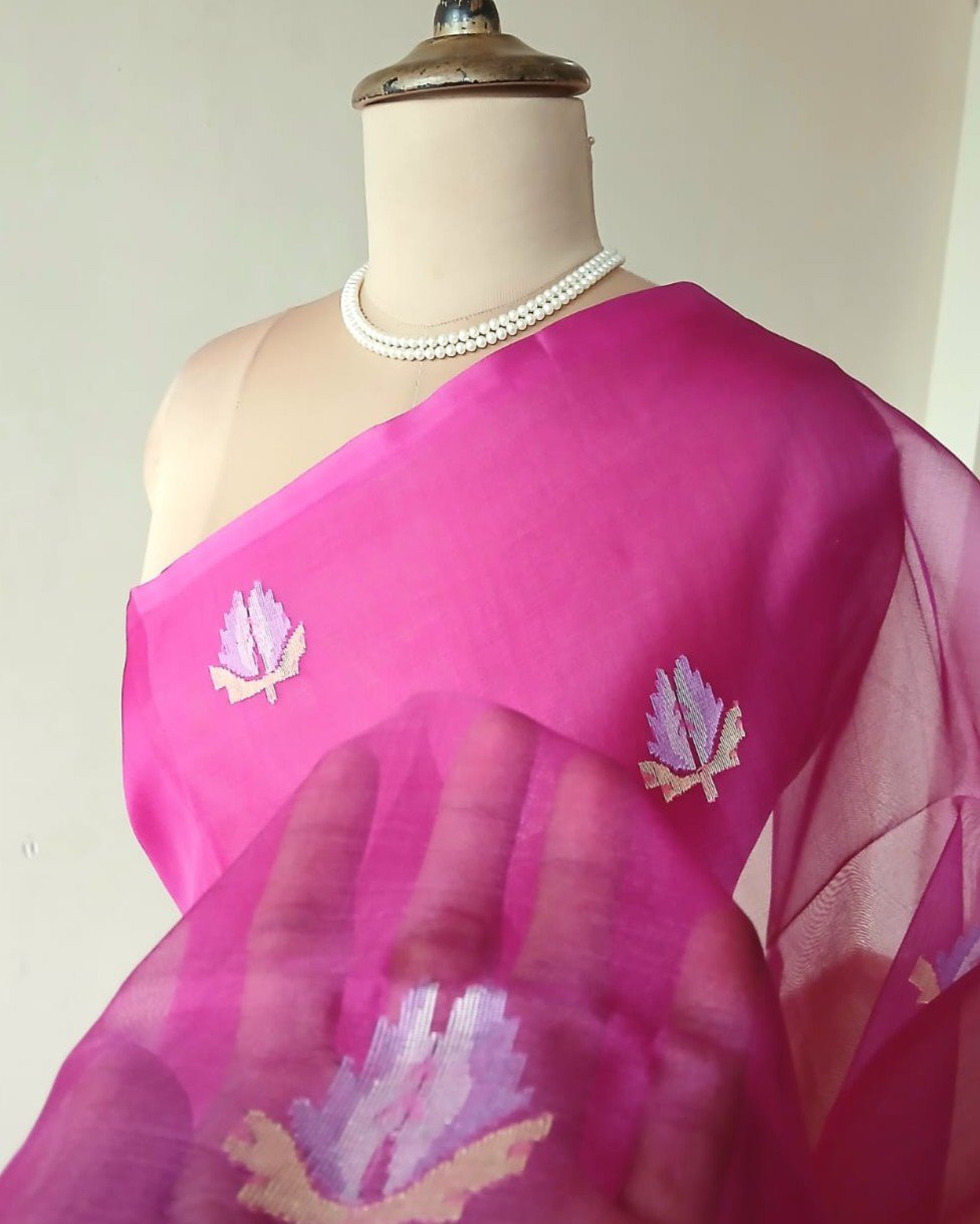 Hand Jamdani in Mulberry Silk with Floral Motifs – (SJMS0014) - Image 7