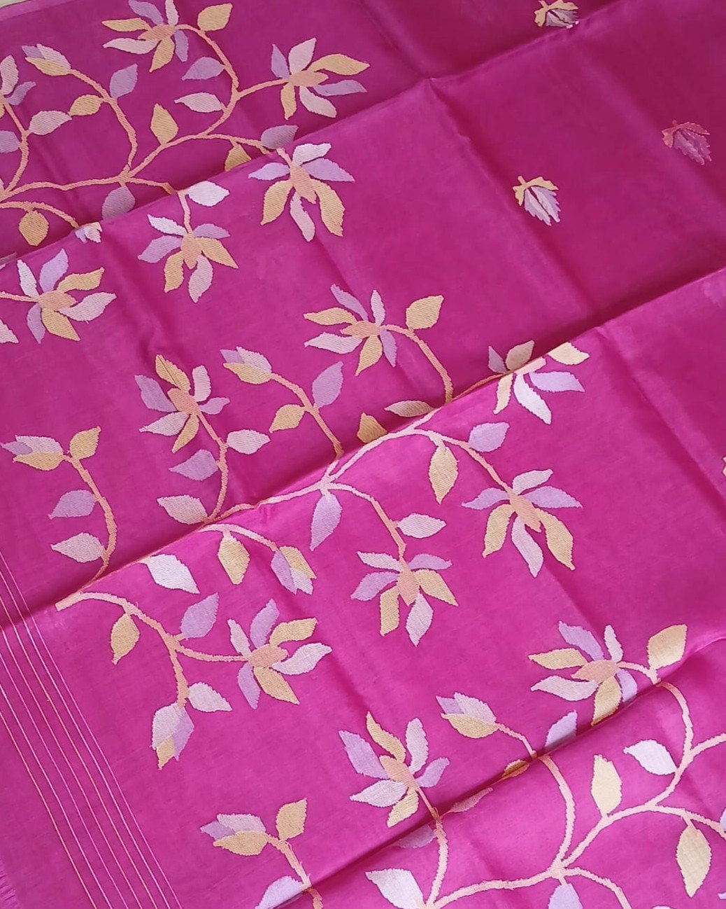Hand Jamdani in Mulberry Silk with Floral Motifs – (SJMS0014) - Image 6
