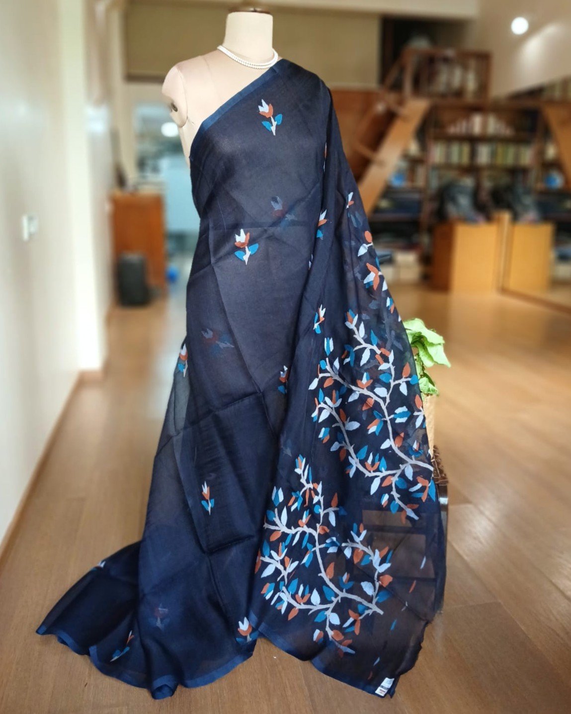 Hand Jamdani in Mulberry Silk with Floral Motifs – (SJMS0015)