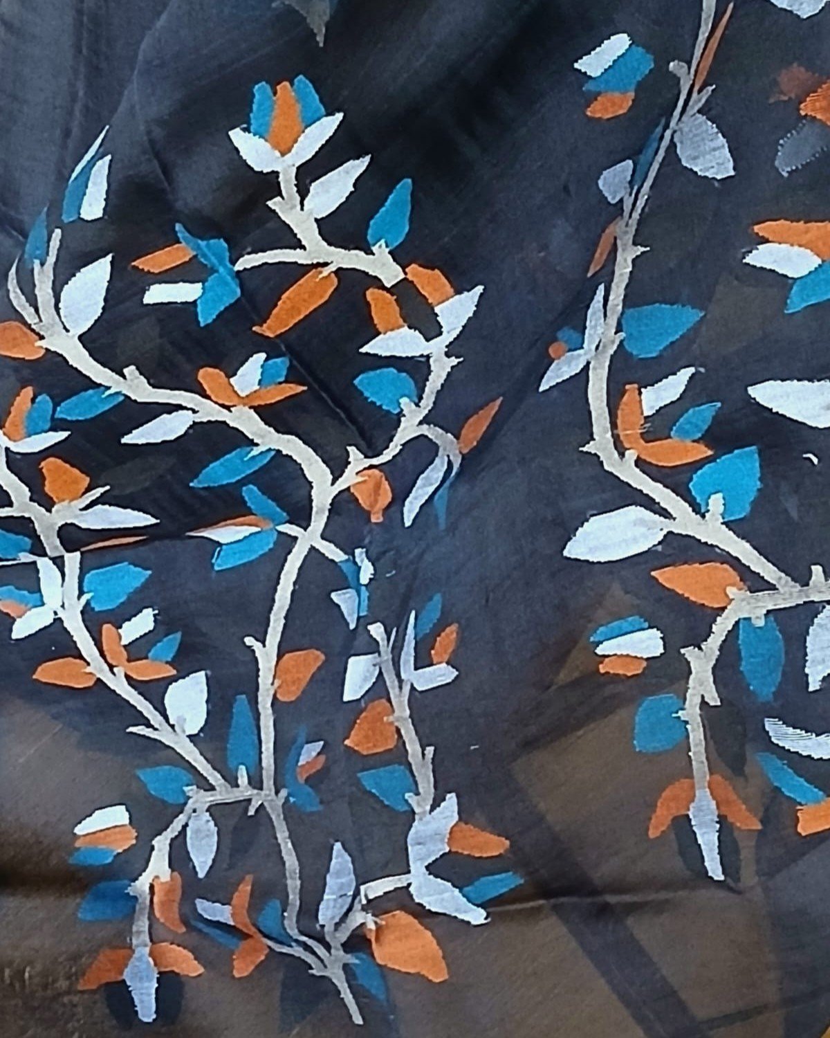 Hand Jamdani in Mulberry Silk with Floral Motifs – (SJMS0015) - Image 8