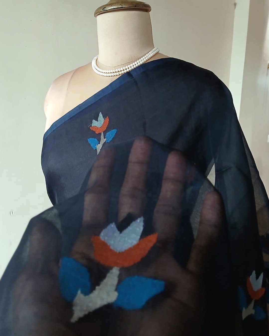 Hand Jamdani in Mulberry Silk with Floral Motifs – (SJMS0015) - Image 7