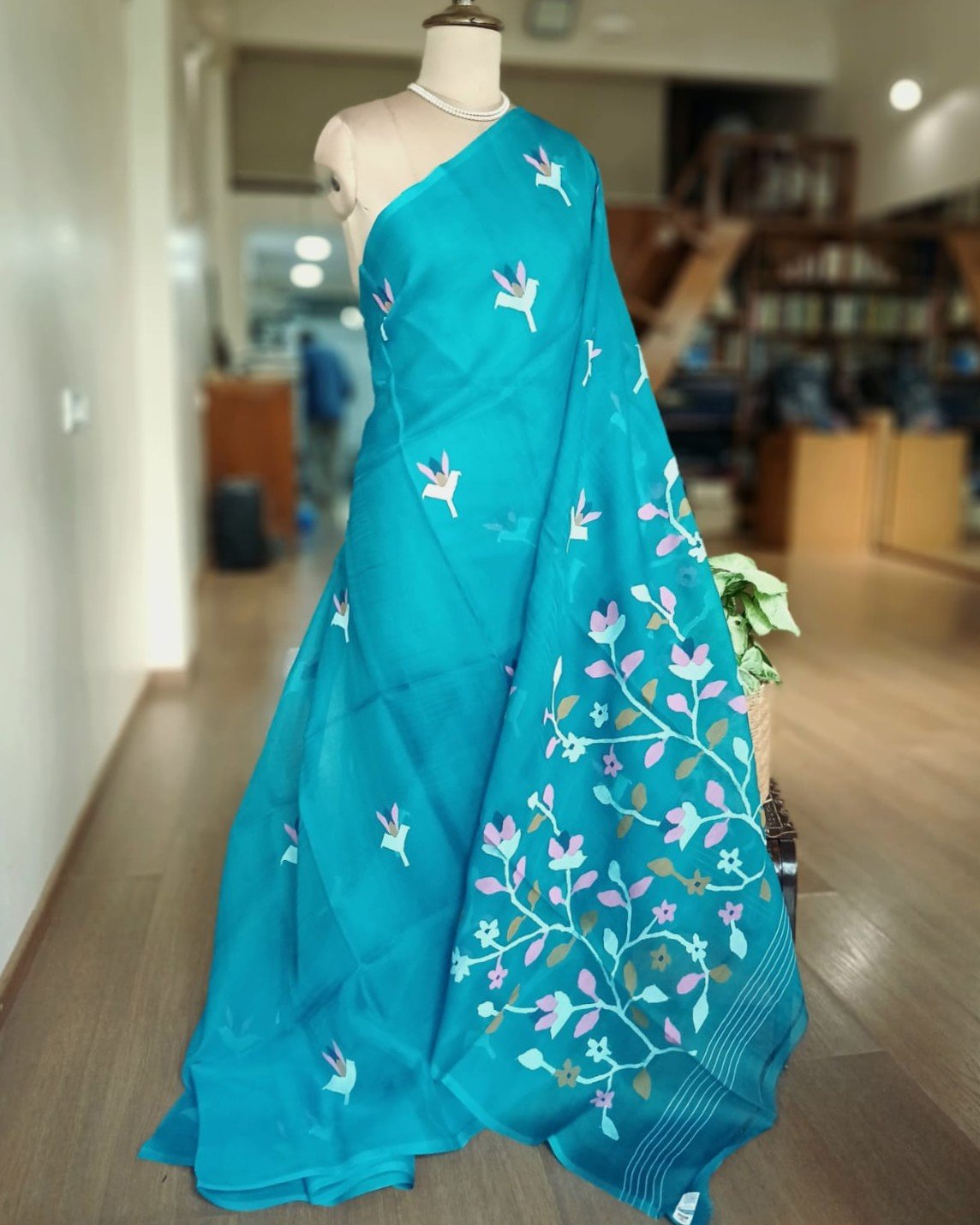 Hand Jamdani in Mulberry Silk with Floral Motifs – (SJMS0016)