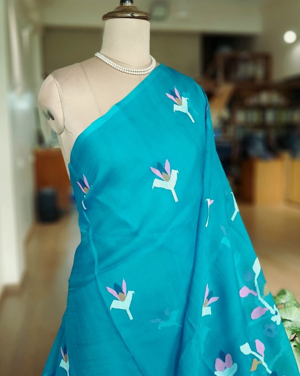 Hand Jamdani in Mulberry Silk with Floral Motifs – (SJMS0016) - Image 2