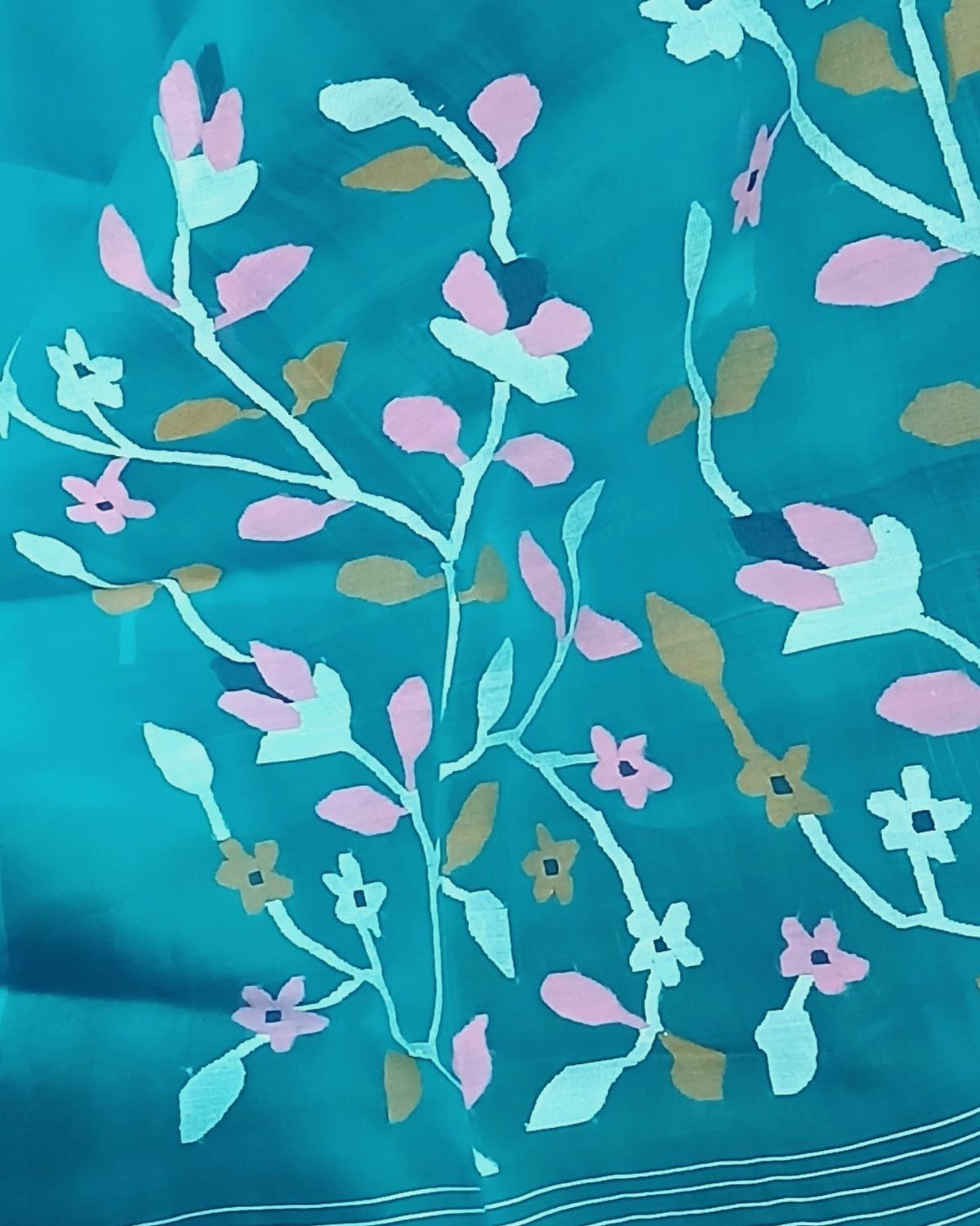 Hand Jamdani in Mulberry Silk with Floral Motifs – (SJMS0016) - Image 8