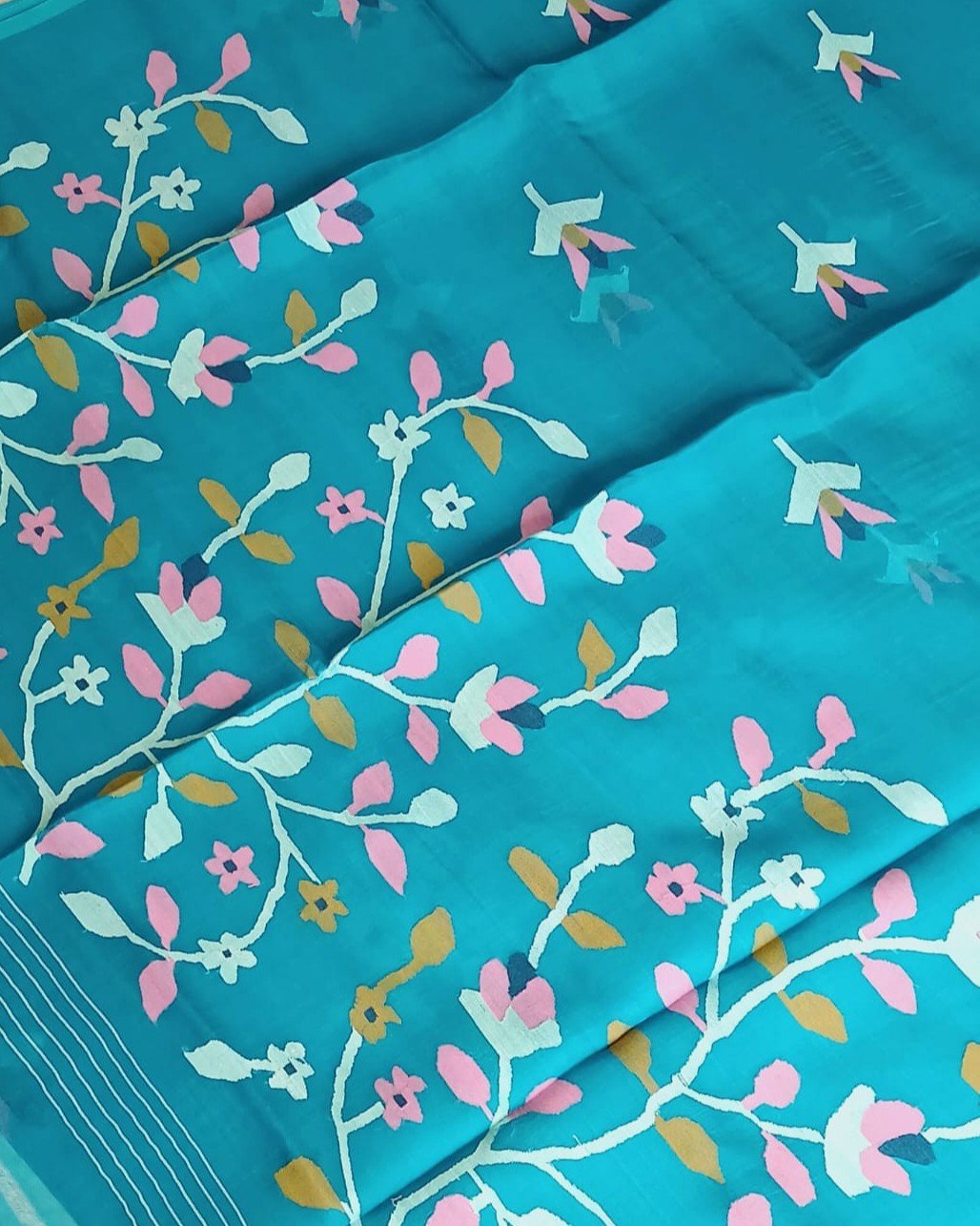 Hand Jamdani in Mulberry Silk with Floral Motifs – (SJMS0016) - Image 6