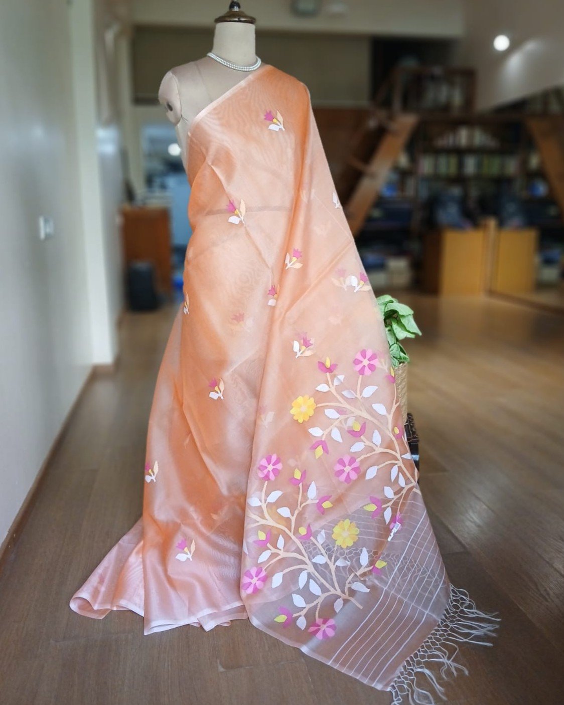 Hand Jamdani in Mulberry Silk with Floral Motifs – (SJMS0017)