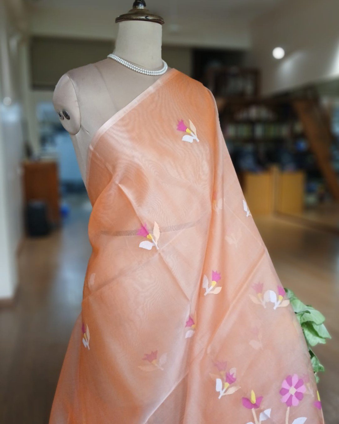 Hand Jamdani in Mulberry Silk with Floral Motifs – (SJMS0017) - Image 2