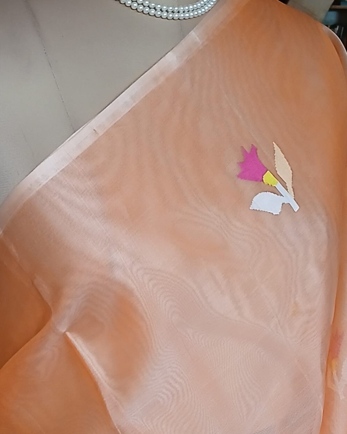 Hand Jamdani in Mulberry Silk with Floral Motifs – (SJMS0017) - Image 3