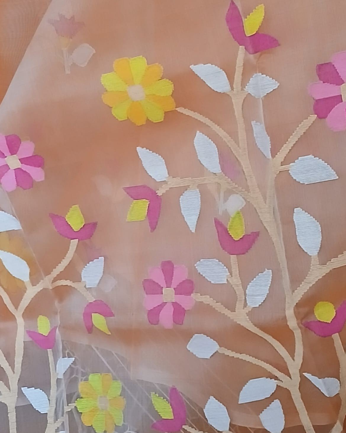 Hand Jamdani in Mulberry Silk with Floral Motifs – (SJMS0017) - Image 8