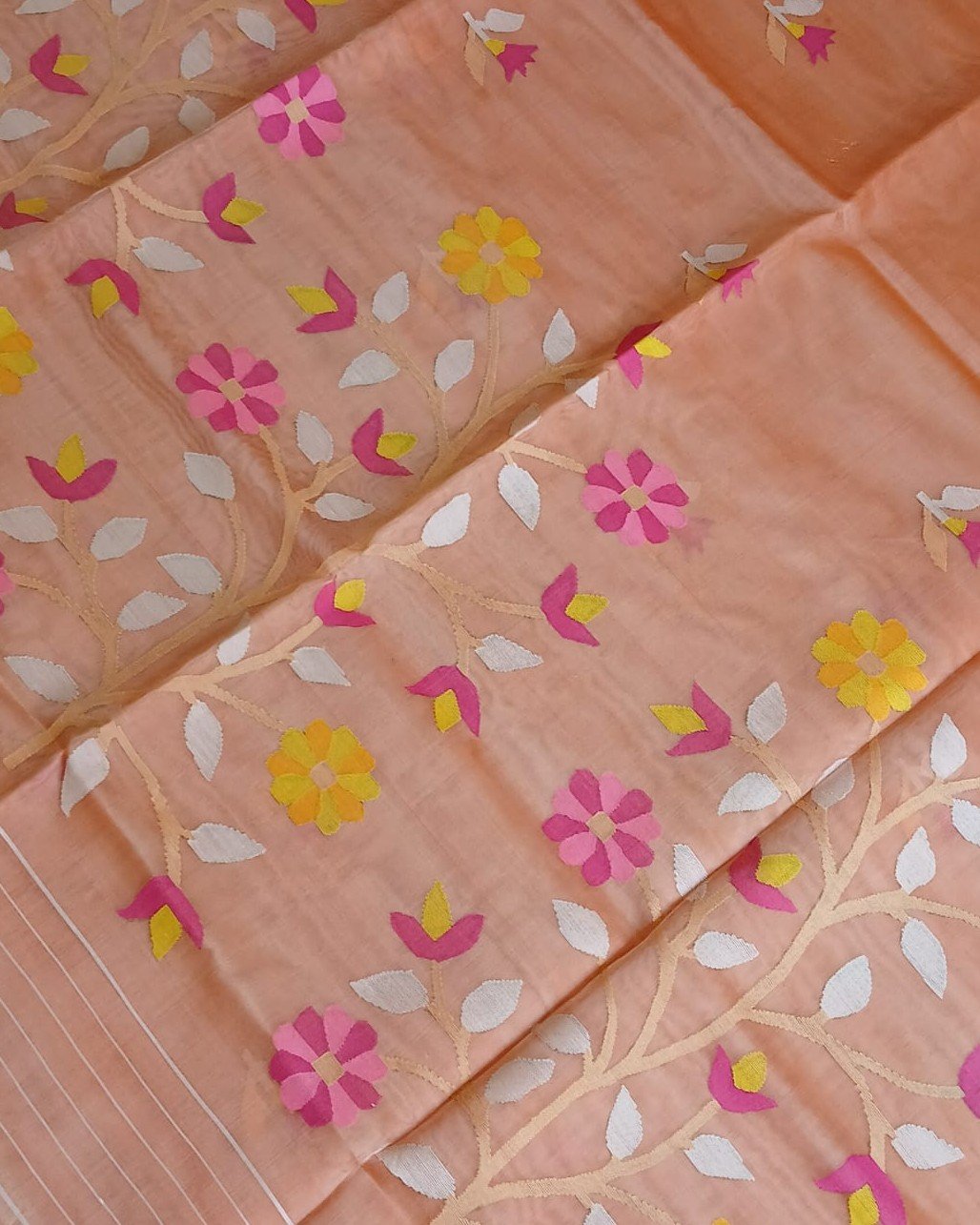 Hand Jamdani in Mulberry Silk with Floral Motifs – (SJMS0017) - Image 6
