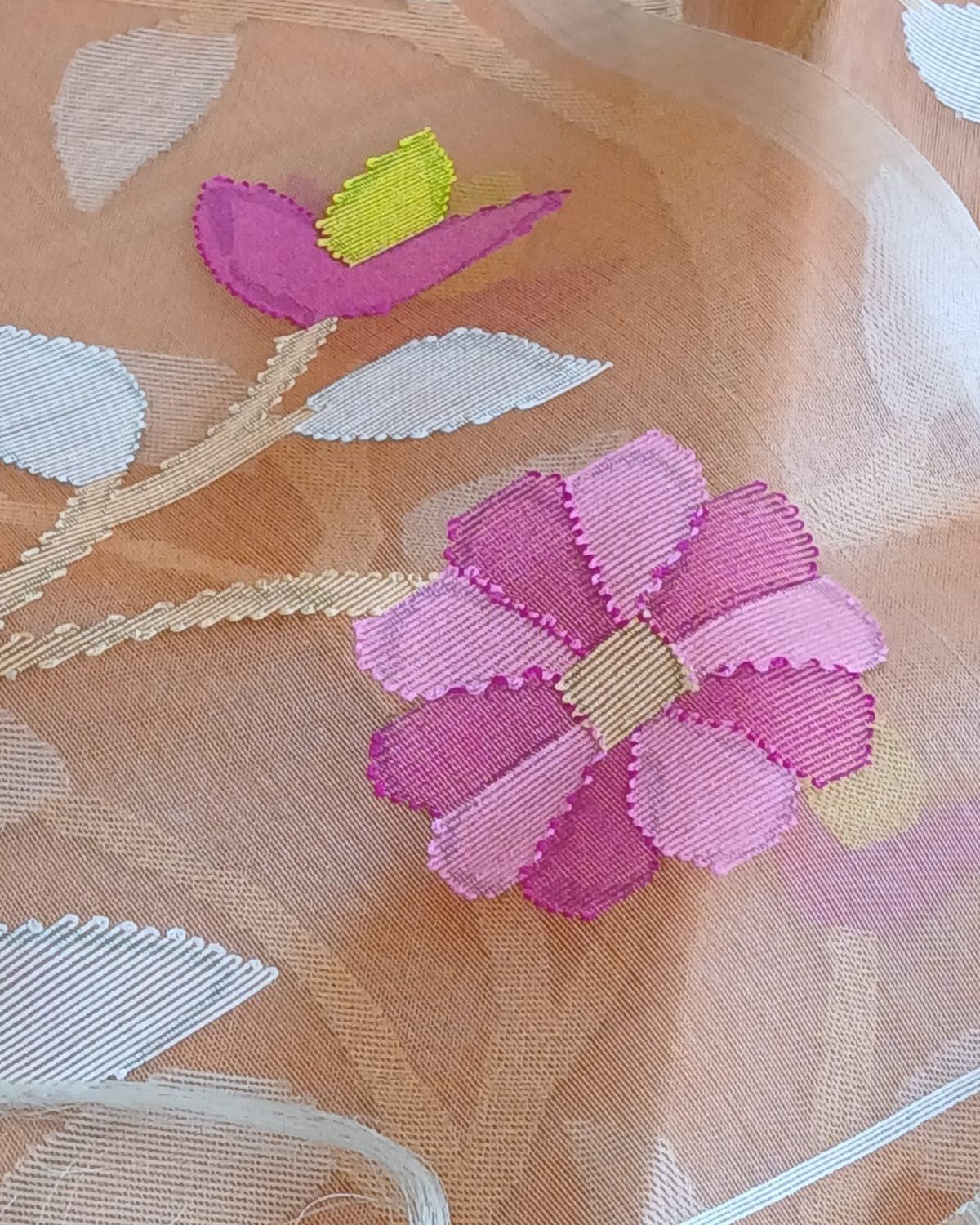 Hand Jamdani in Mulberry Silk with Floral Motifs – (SJMS0017) - Image 4