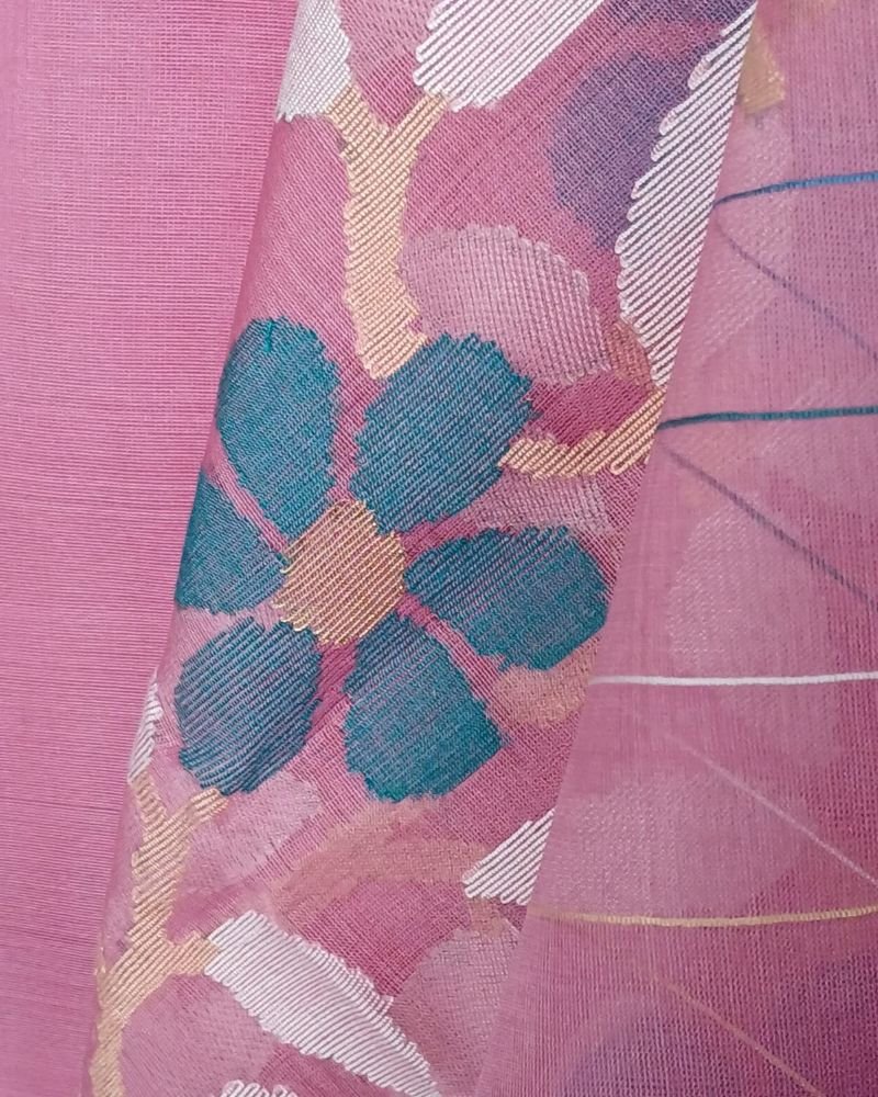 Hand Jamdani in Mulberry Silk with Floral Motifs – (SJMS0022) - Image 5