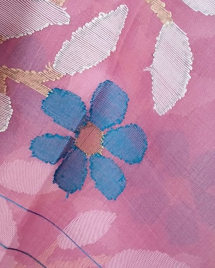 Hand Jamdani in Mulberry Silk with Floral Motifs – (SJMS0022) - Image 6