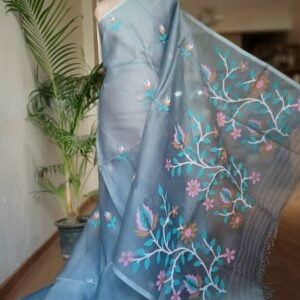 Hand Jamdani in Mulberry Silk with Floral Motifs  – (SJMS0023)