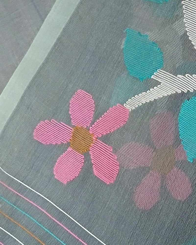 Hand Jamdani in Mulberry Silk with Floral Motifs – (SJMS0023) - Image 6
