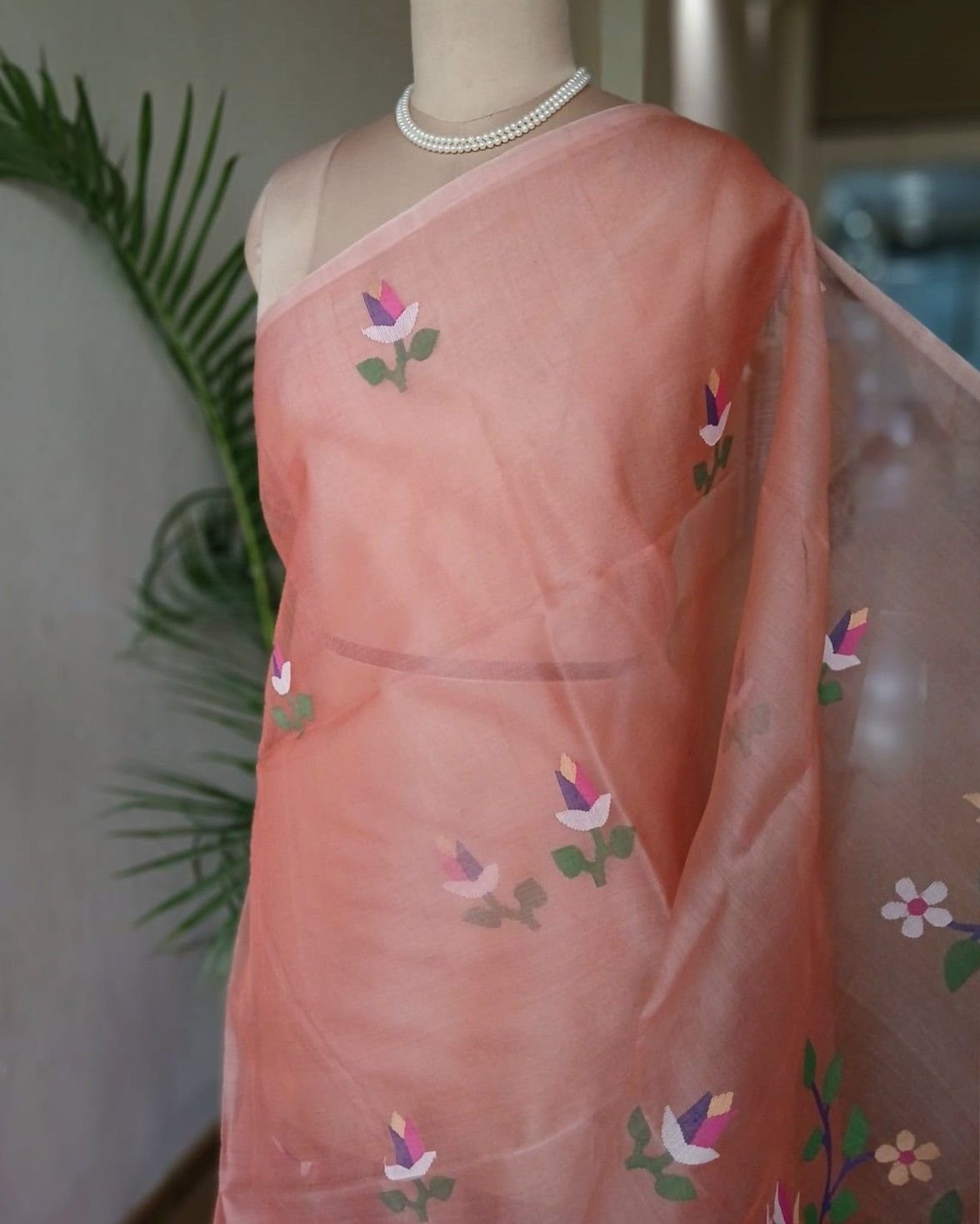 Hand Jamdani in Mulberry Silk with Floral Motifs – (SJMS0024) - Image 2