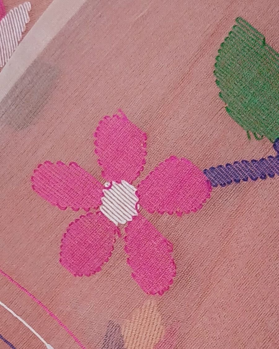 Hand Jamdani in Mulberry Silk with Floral Motifs – (SJMS0024) - Image 6