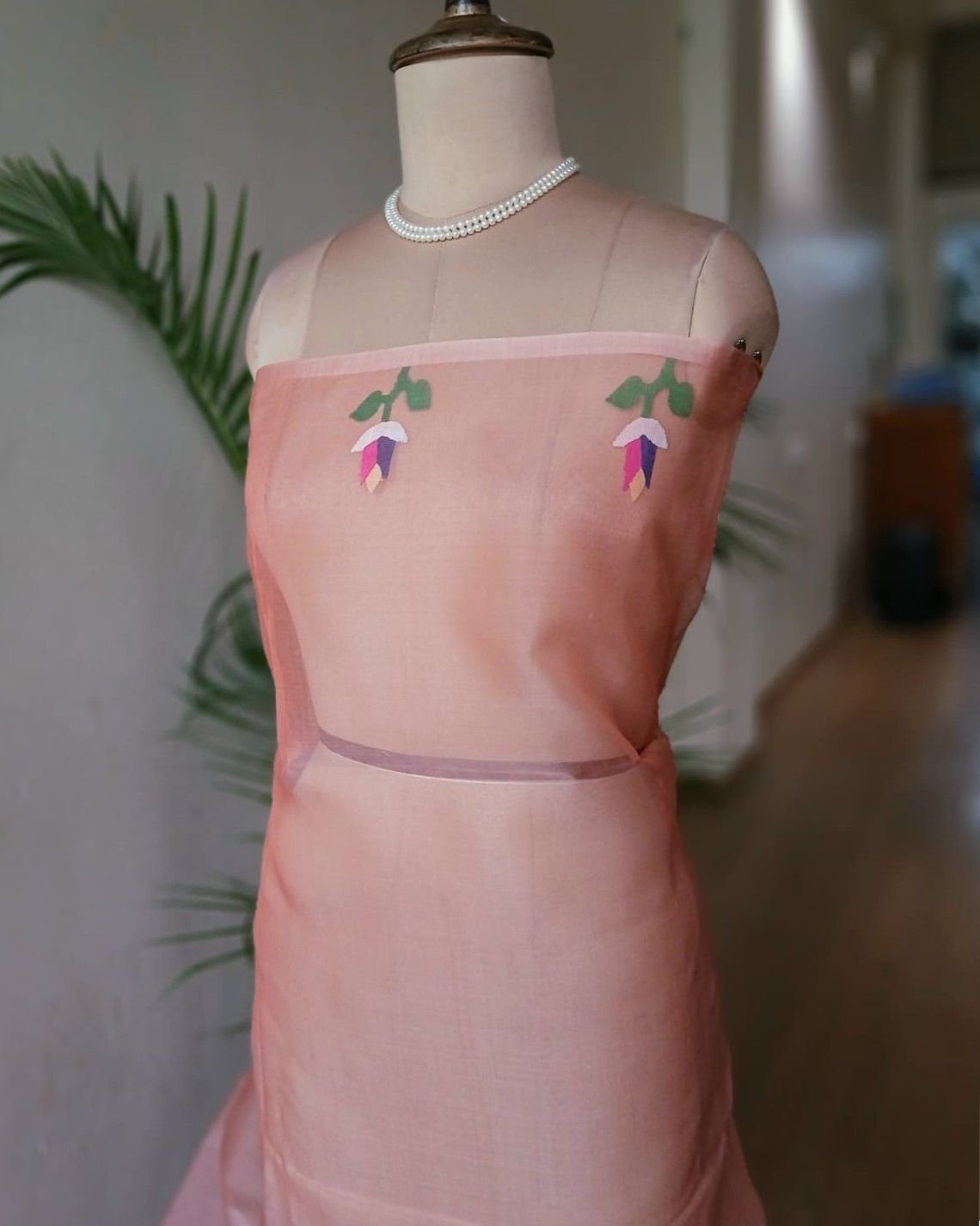 Hand Jamdani in Mulberry Silk with Floral Motifs – (SJMS0024) - Image 7