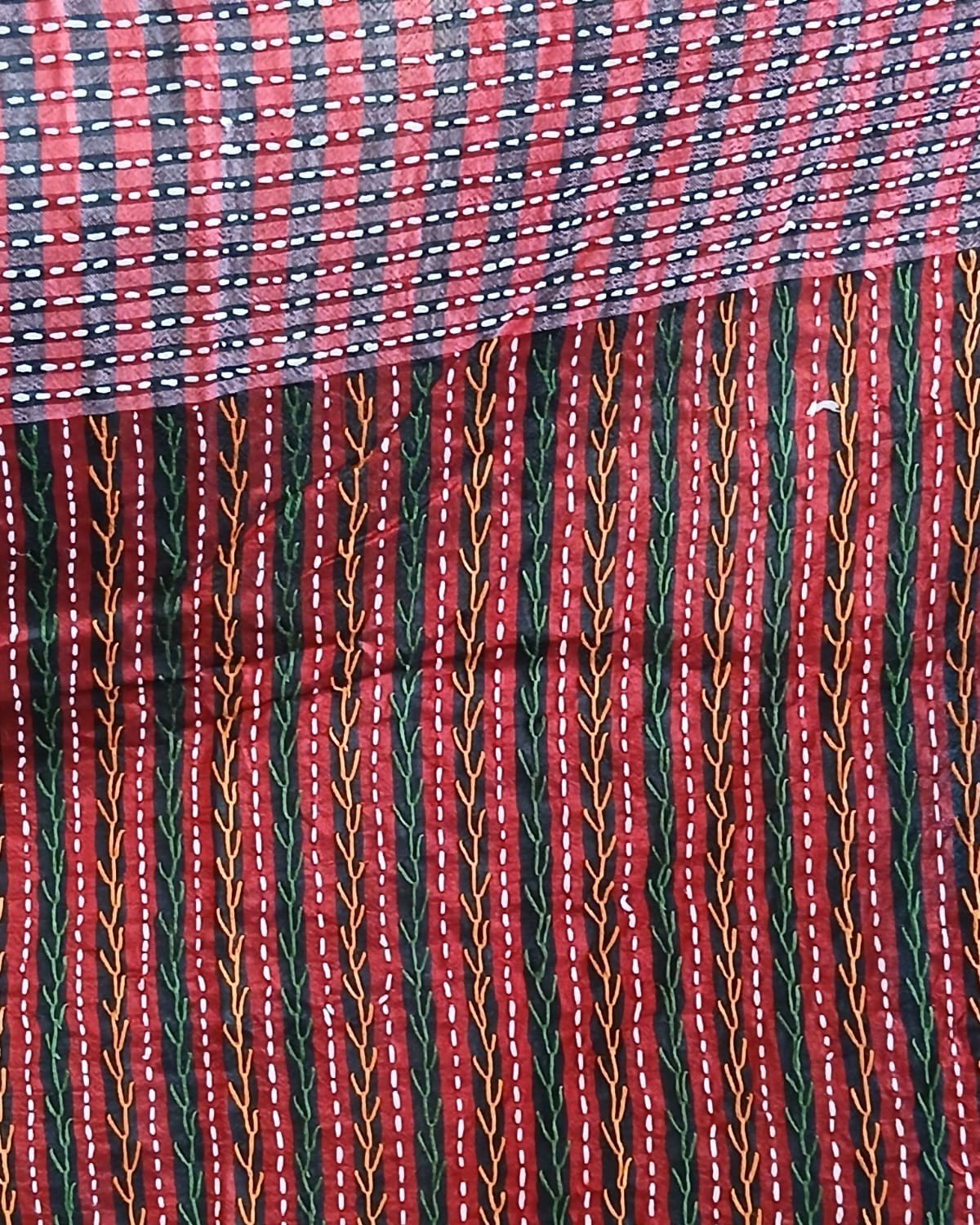 Hand Embroidered Santiniketan Kantha Saree - (SNBK0033) - Image 7