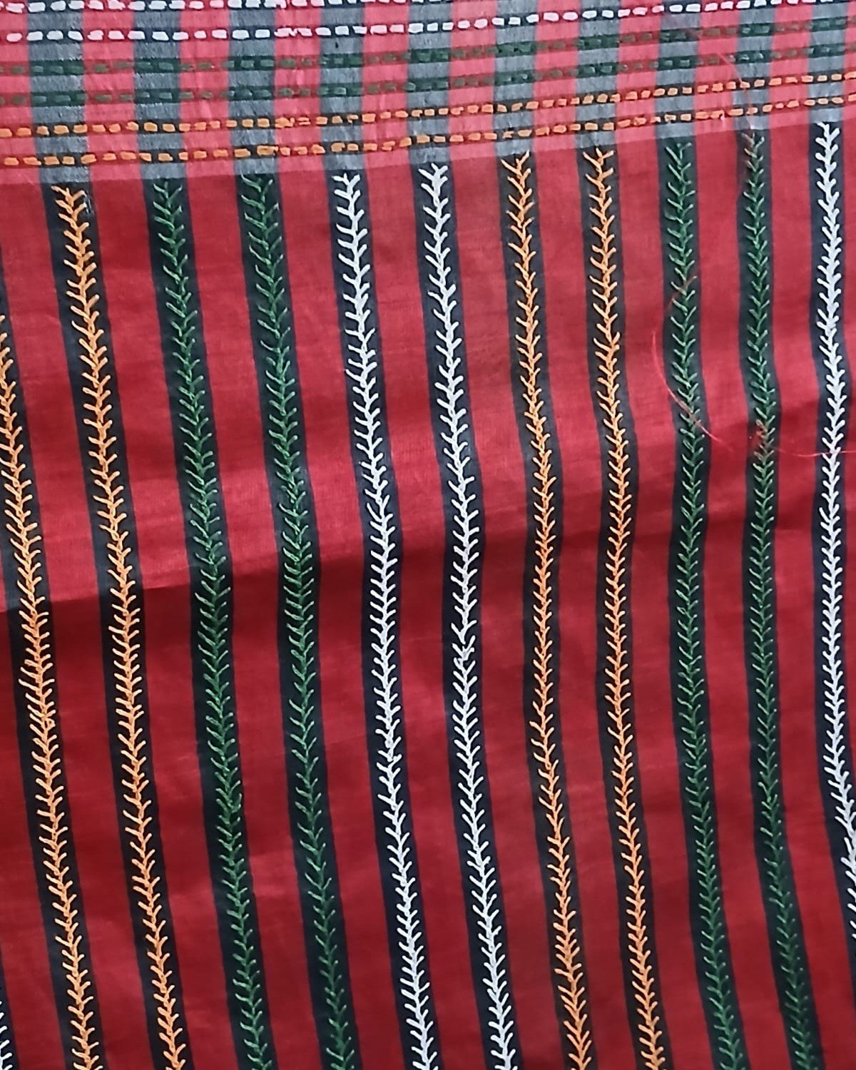 Hand Embroidered Santiniketan Kantha Saree - (SNBK0034) - Image 7
