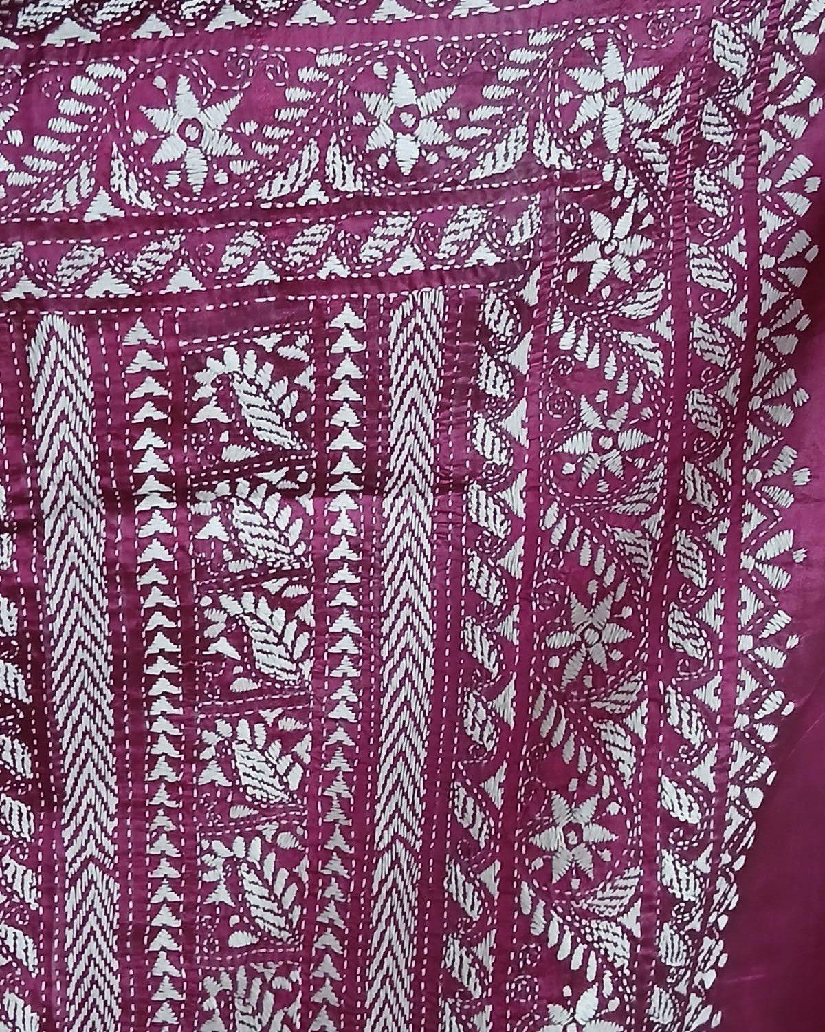 Hand Embroidered Santiniketan Kantha Saree - (SNBK0026) - Image 8
