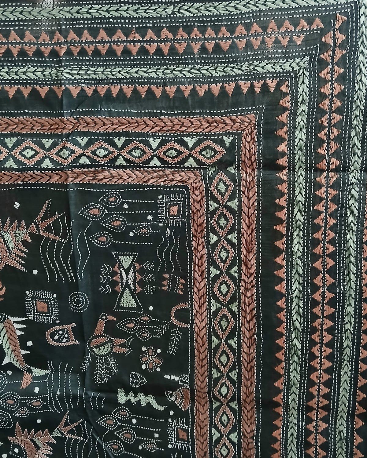 Hand Embroidered Santiniketan Kantha Saree - (SNBK0028) - Image 5