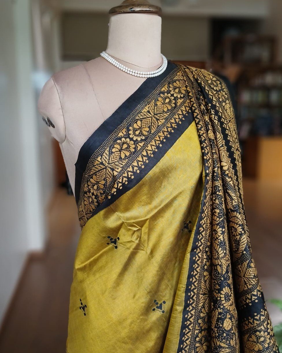 Hand Embroidered Santiniketan Kantha Saree - (SNBK0029) - Image 6