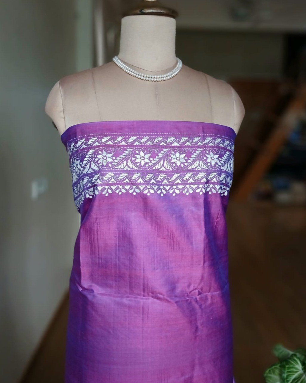 Hand Embroidered Santiniketan Kantha Saree - (SNBK0030) - Image 10