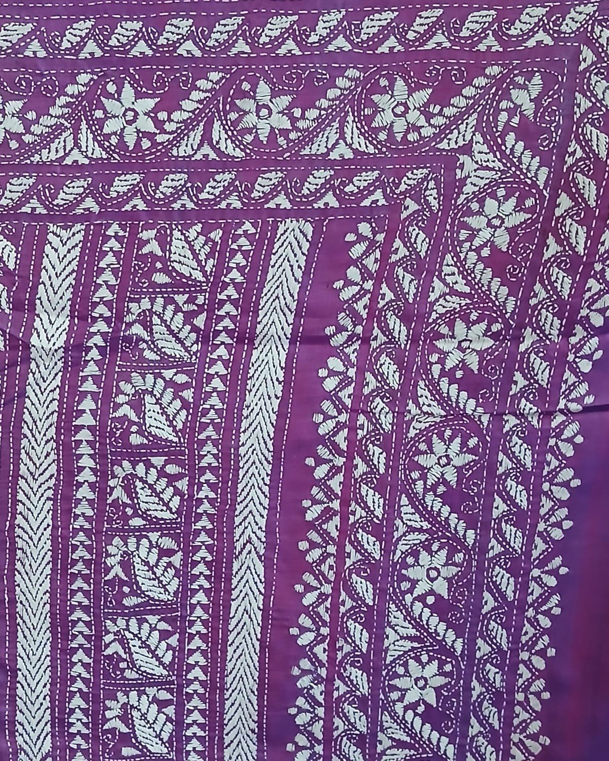 Hand Embroidered Santiniketan Kantha Saree - (SNBK0030) - Image 5